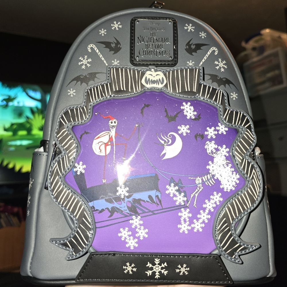 New! Loungefly Disney The Nightmare Before Christmas Sleigh Ride Mini Backpack